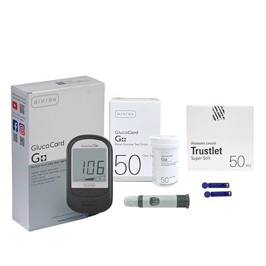 ARKRAY Glucocard G+ Advance glucometer machine | FREE 50 bottlepack Test Strips + 25 Trustlet Lancet+50 Trustlet Lancet Combo