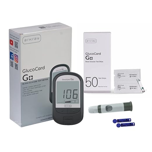 ARKRAY Glucocard G+ Advance glucometer machine | FREE 50 Individually Packed Test Strips + 25 Trustlet Lancets + 1 Lancing device | Designed with Japanese Technology