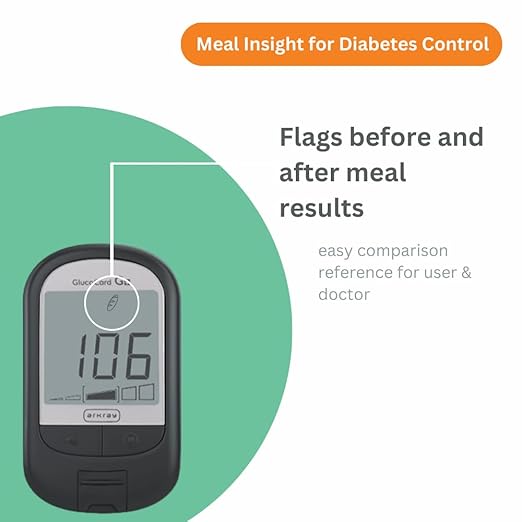 Arkray Glucocard G+ with 100 Strips Glucometer Diabetes Testing Kit + FREE 1 Diet Session| Simple & accurate testing of Blood sugar levels at home |Sugar Test Machine | ISO Certified: Made in India