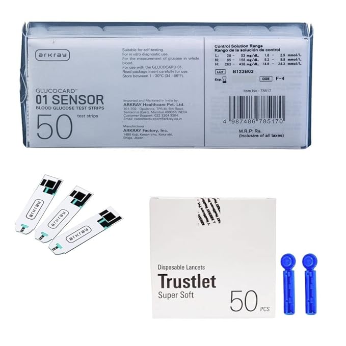 Arkray Glucocard 01 Mini/Plus 50 Strips with 50 Lancets For Blood Glucose Monitor