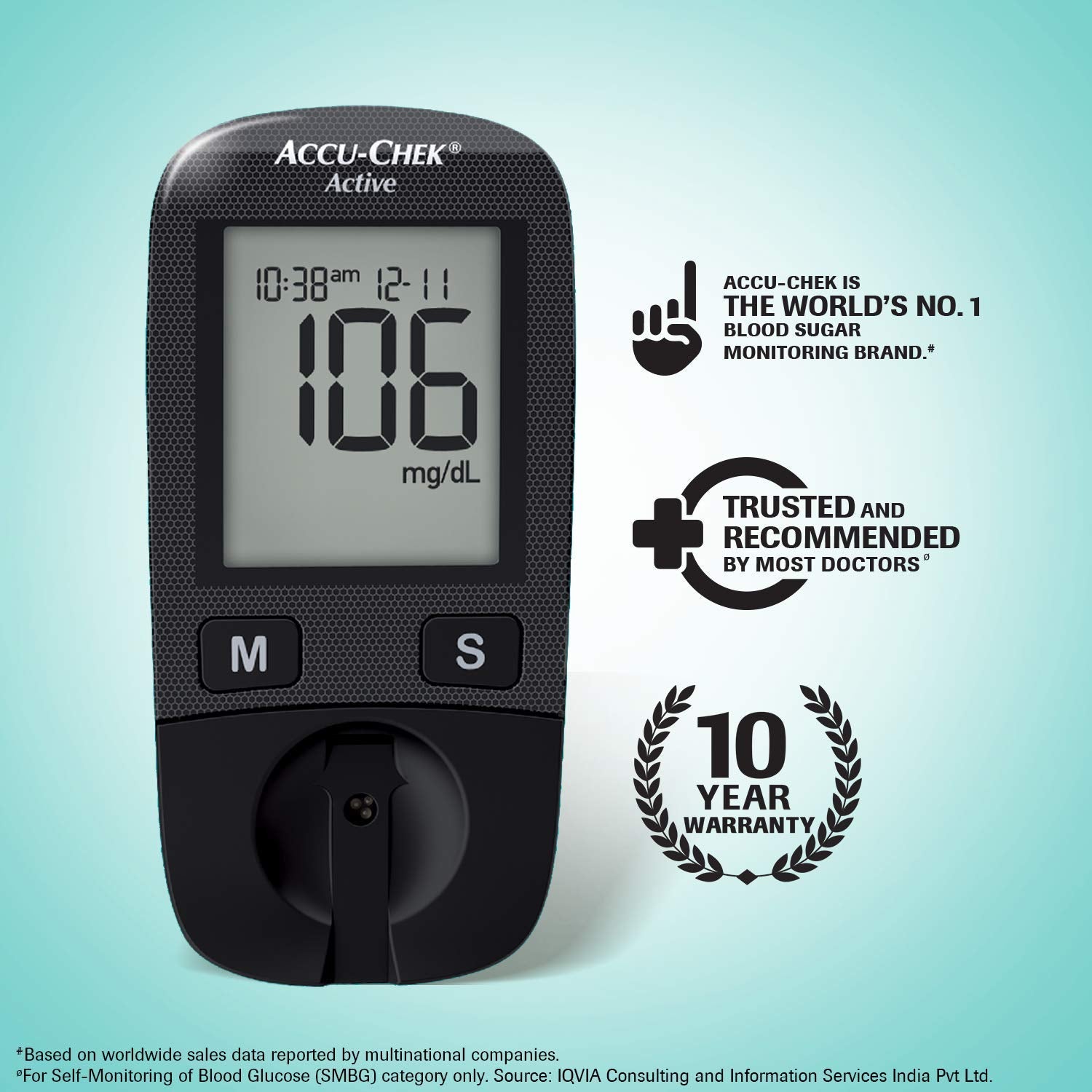 Accu-Chek Active Blood Glucose Glucometer Kit with Vial of 10 Strips + Accu-Chek Active 50 Test Strips