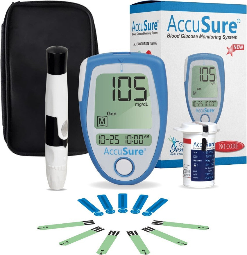AccuSure Blue Digital Blood Glucometer Kit with 10 Lancets & Lancing Device