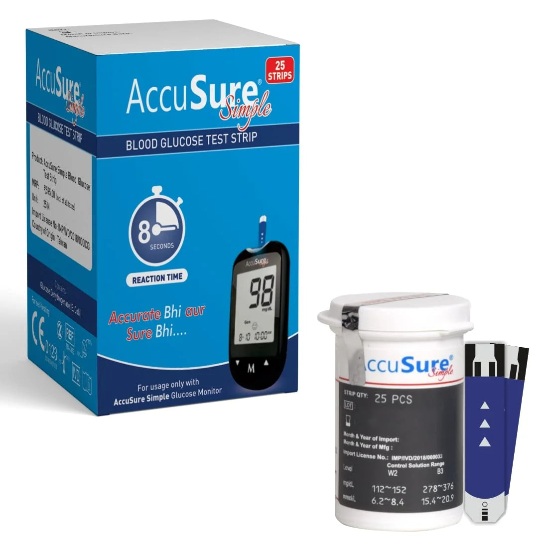 AccuSure Simple Blood Glucose 25 Test Strip
