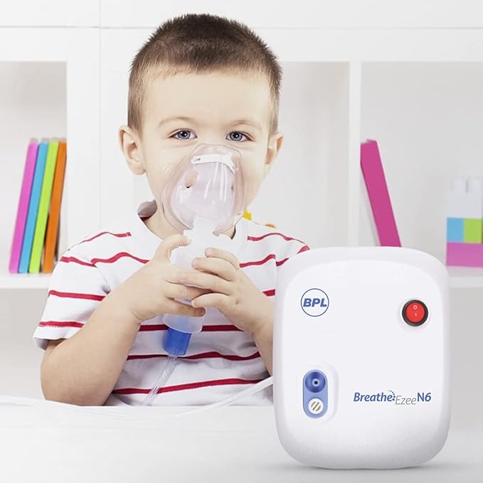 BPL Breathe Ezee N6 Nebulizer Machine | Low Noise Compressor Kit for Adults & Kids | Portable Steam Inhaler for Respiratory Relief – White