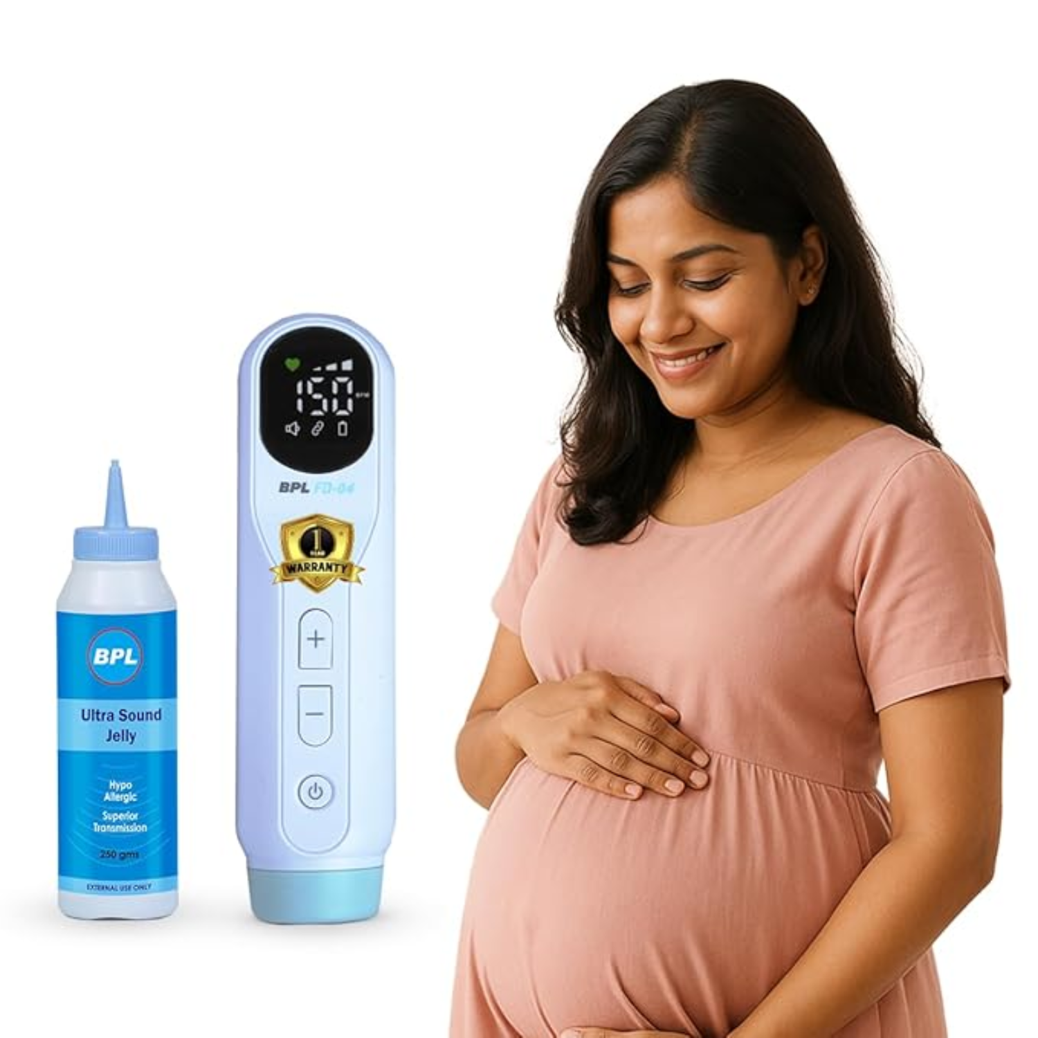 BPL Medical Technologies FD-04 Fetal Doppler with Ultrasound Gel | Pulse Wave Technology | Heartbeat Detection Machine for Home and Clinic Use - White