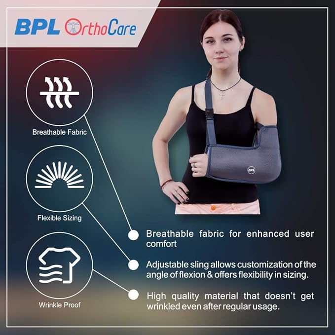 BPL OrthoCare Arm Sling Baggy with Elbow Support | Arm Immobilizer for Fracture, Sprain & Dislocation | Support Brace for Men, Women & Kids – Grey