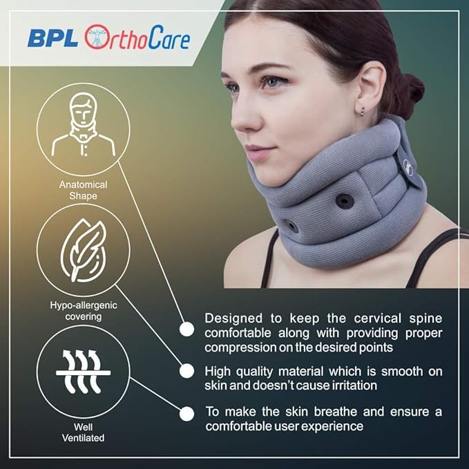 BPL OrthoCare Soft Cervical Collar | Neck Support for Pain Relief, Injury, Surgery & Arthritis | Comfortable & Durable – Grey