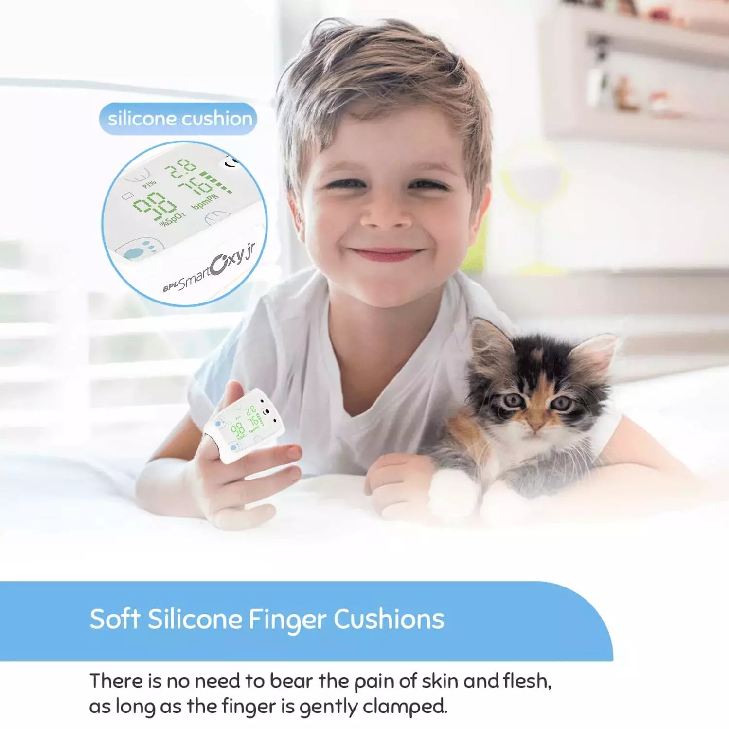 BPL Smart Oxy Junior Pulse Oximeter for Kids | High Accuracy SpO2, Heart Rate & Perfusion Index Monitor with OLED Display – Age 3–12 Years – White