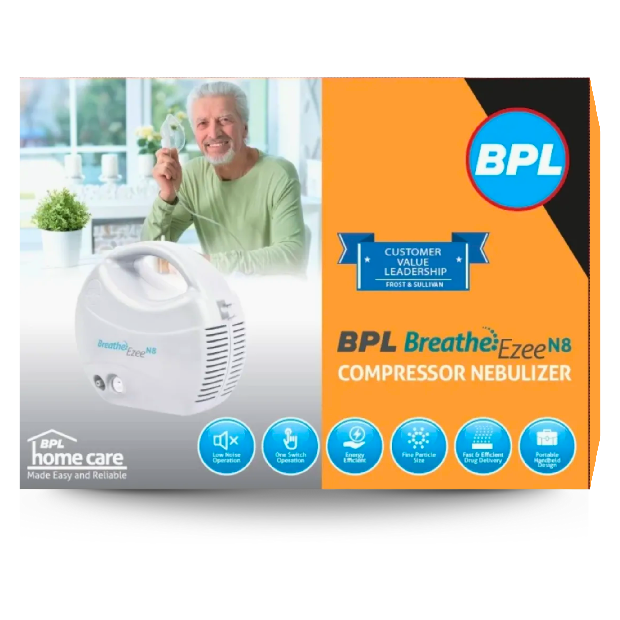 BPL Breathe Ezee N8 Nebulizer Machine | Low Noise Compressor with Adult & Kids Masks - White