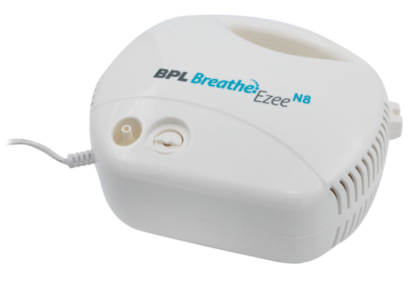 BPL Breathe Ezee N8 Nebulizer Machine | Low Noise Compressor with Adult & Kids Masks - White