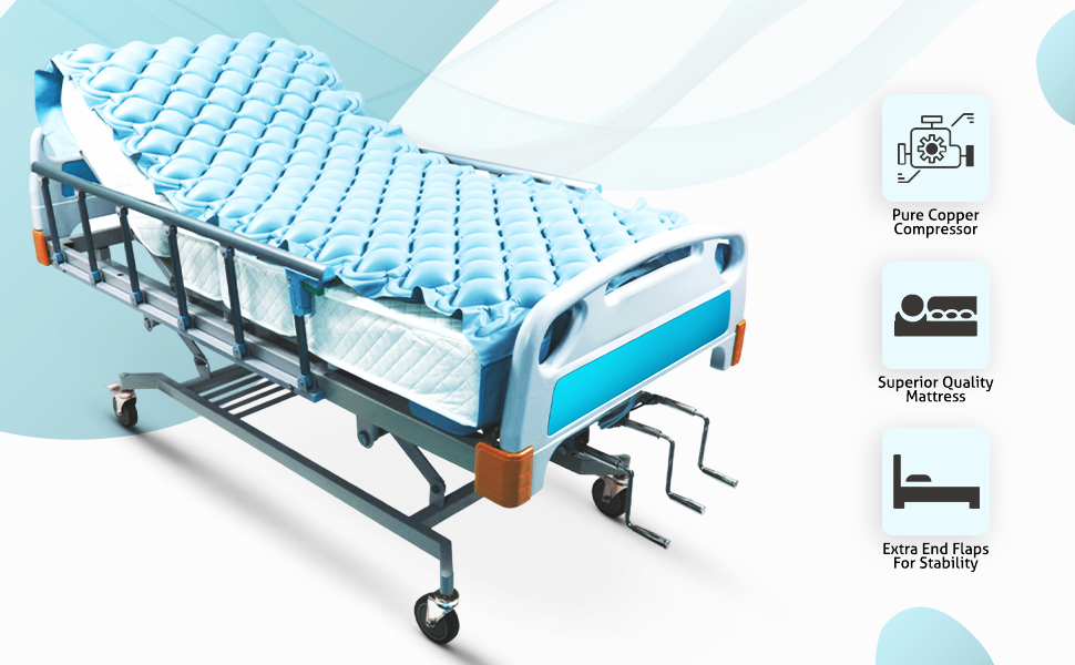 BPL 91MED696 Anti-Decubitus Air Mattress with Compressor | Bubble Mattress for Bed Sores & Pressure Ulcer Relief - Blue