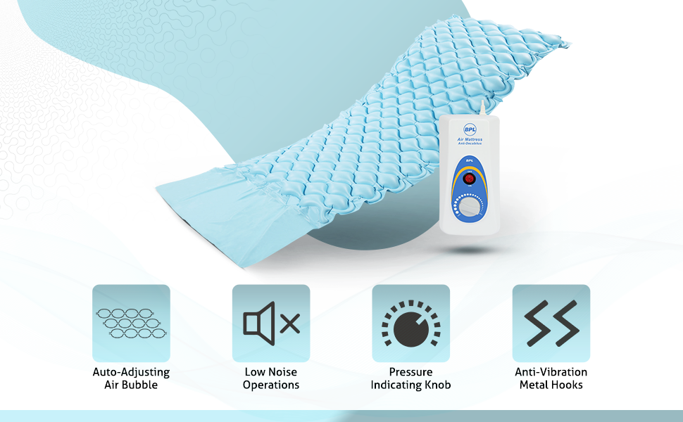 BPL 91MED696 Anti-Decubitus Air Mattress with Compressor | Bubble Mattress for Bed Sores & Pressure Ulcer Relief - Blue