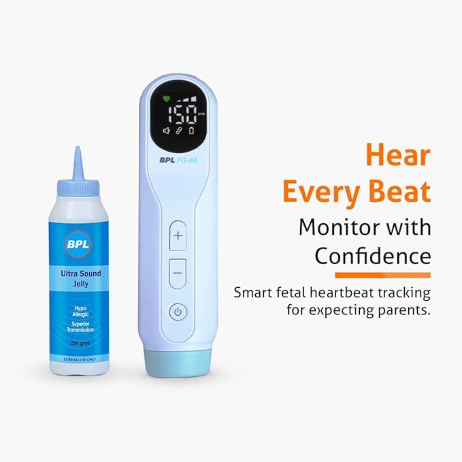 BPL Medical Technologies FD-04 Fetal Doppler with Ultrasound Gel | Pulse Wave Technology | Heartbeat Detection Machine for Home and Clinic Use - White