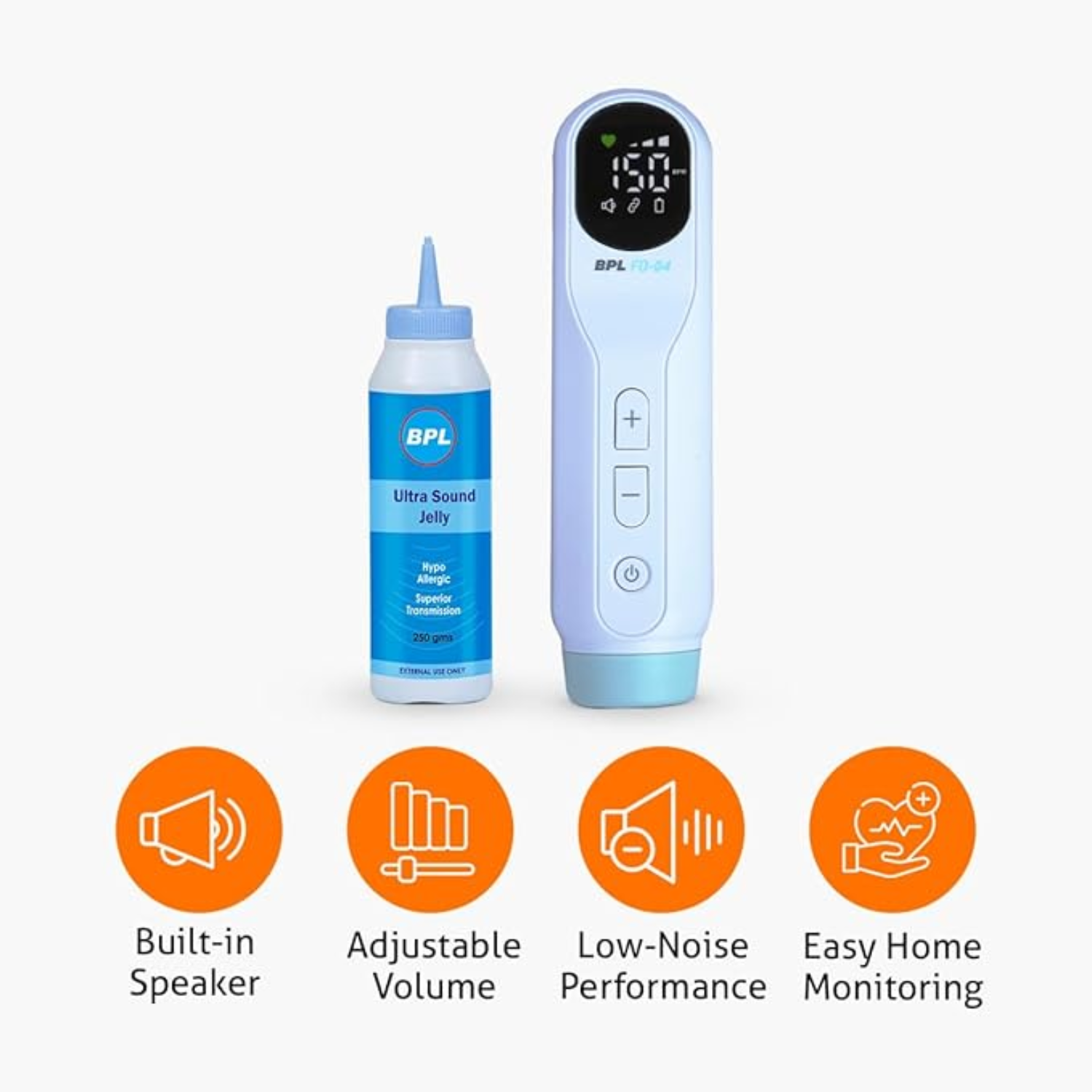 BPL Medical Technologies FD-04 Fetal Doppler with Ultrasound Gel | Pulse Wave Technology | Heartbeat Detection Machine for Home and Clinic Use - White