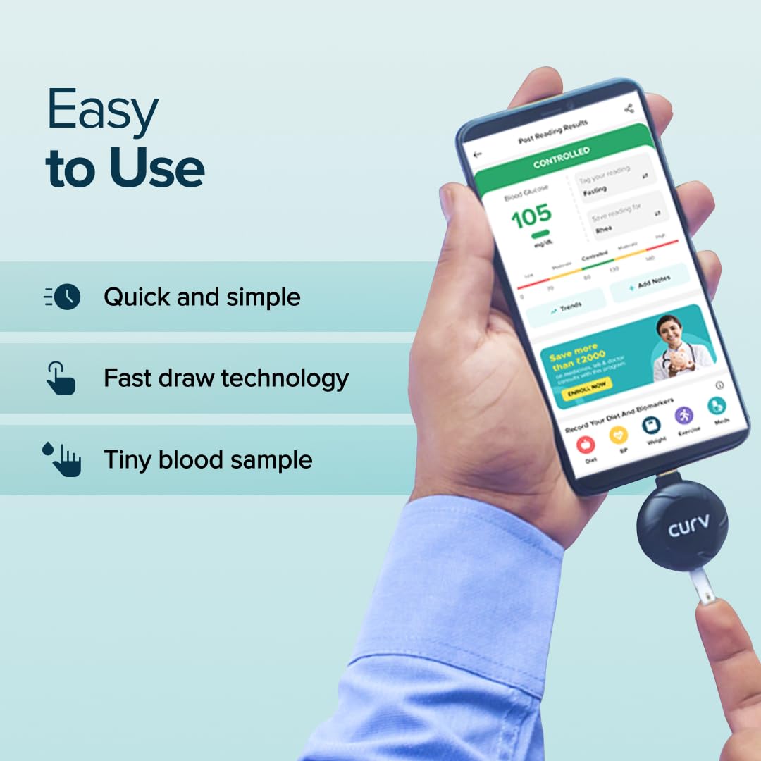 BeatO CURV Glucometer Test Strips | Blood Glucose Sugar Test Strips | 50 Test Strips Only