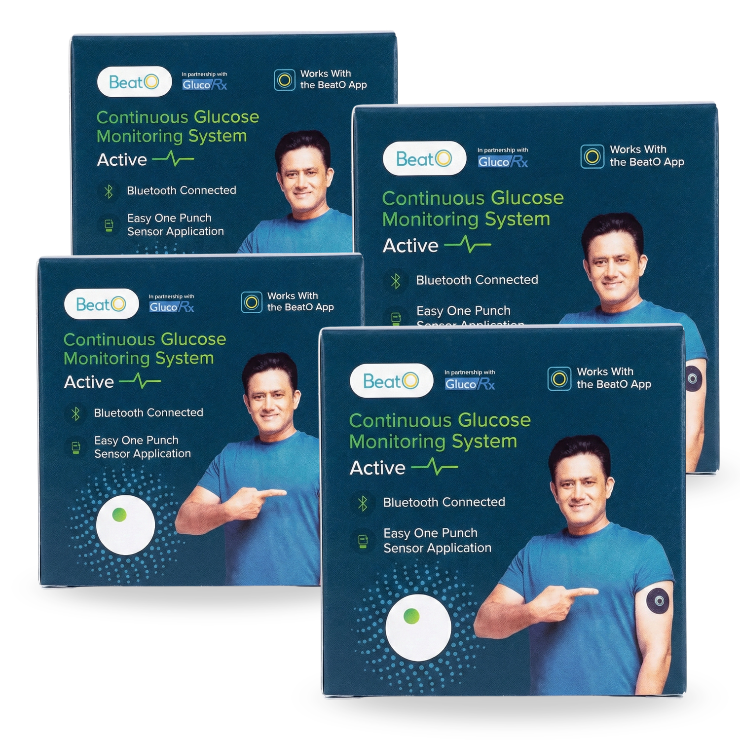 BeatO CGM GlucoRX Continuous Glucose Monitor | No-Scan, One-Push Application | 15-Day Real-Time Sugar Tracking | Bluetooth Connected CGM (Pack of 4)