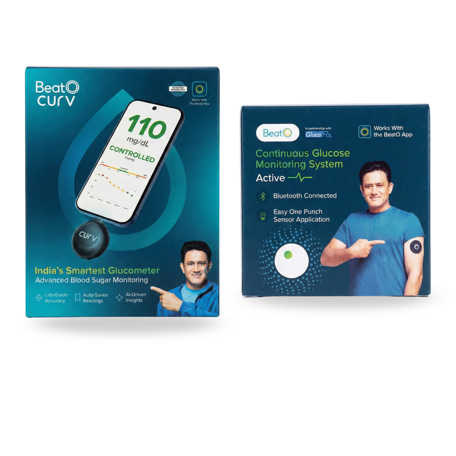 BeatO CURV Smartphone Connected Glucometer + CGM Continuous Glucose Monitor | Android Type-C | Real-Time Sugar Monitoring | ISO Certified | Made in India
