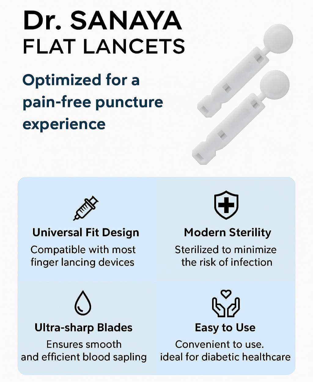 Dr. Sanaya 30G Flat Lancets 100 Pack | Pain-Free & Hygienic Blood Glucose Testing | Universal Fit for All Lancing Devices