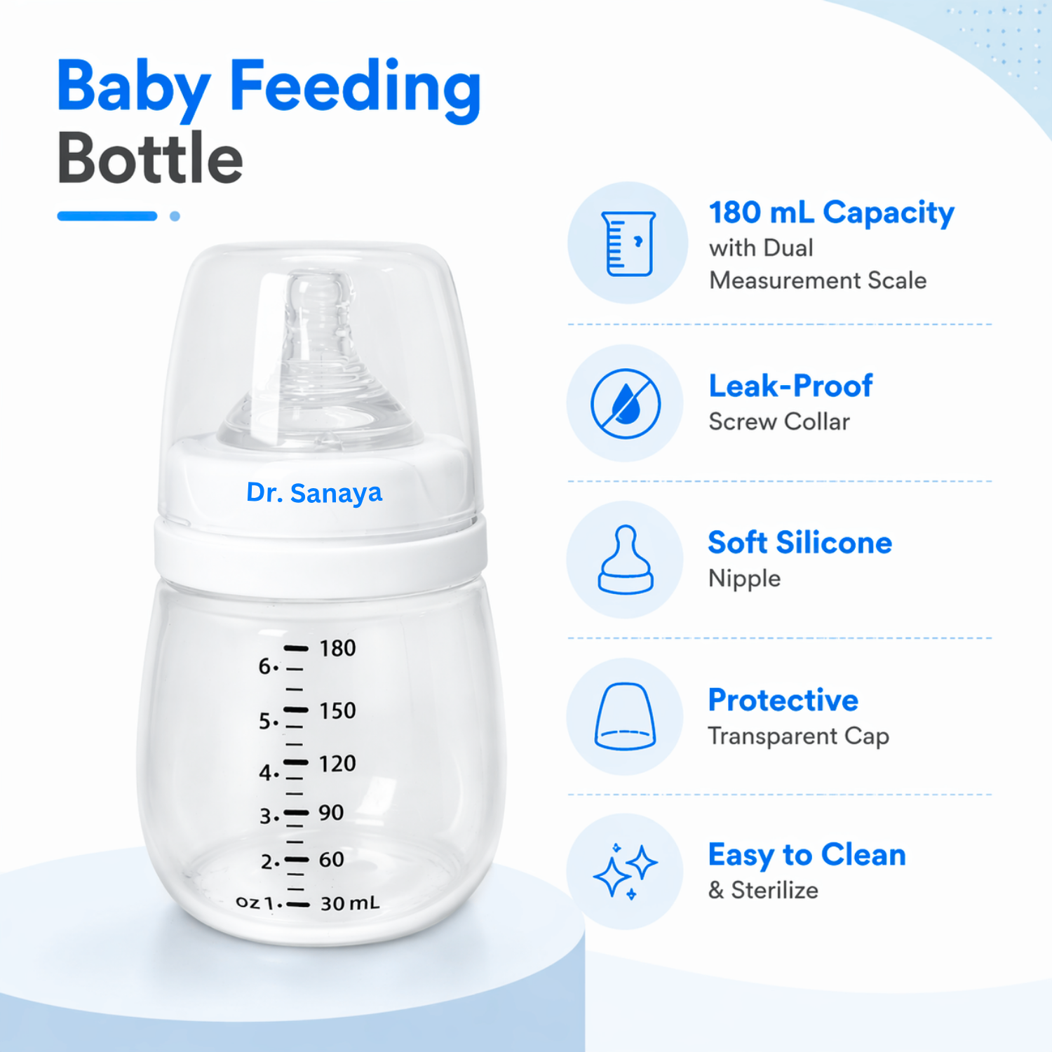 Dr. Sanaya Manual Breast Pump with Feeding Bottle (BPA Free, 180ml)