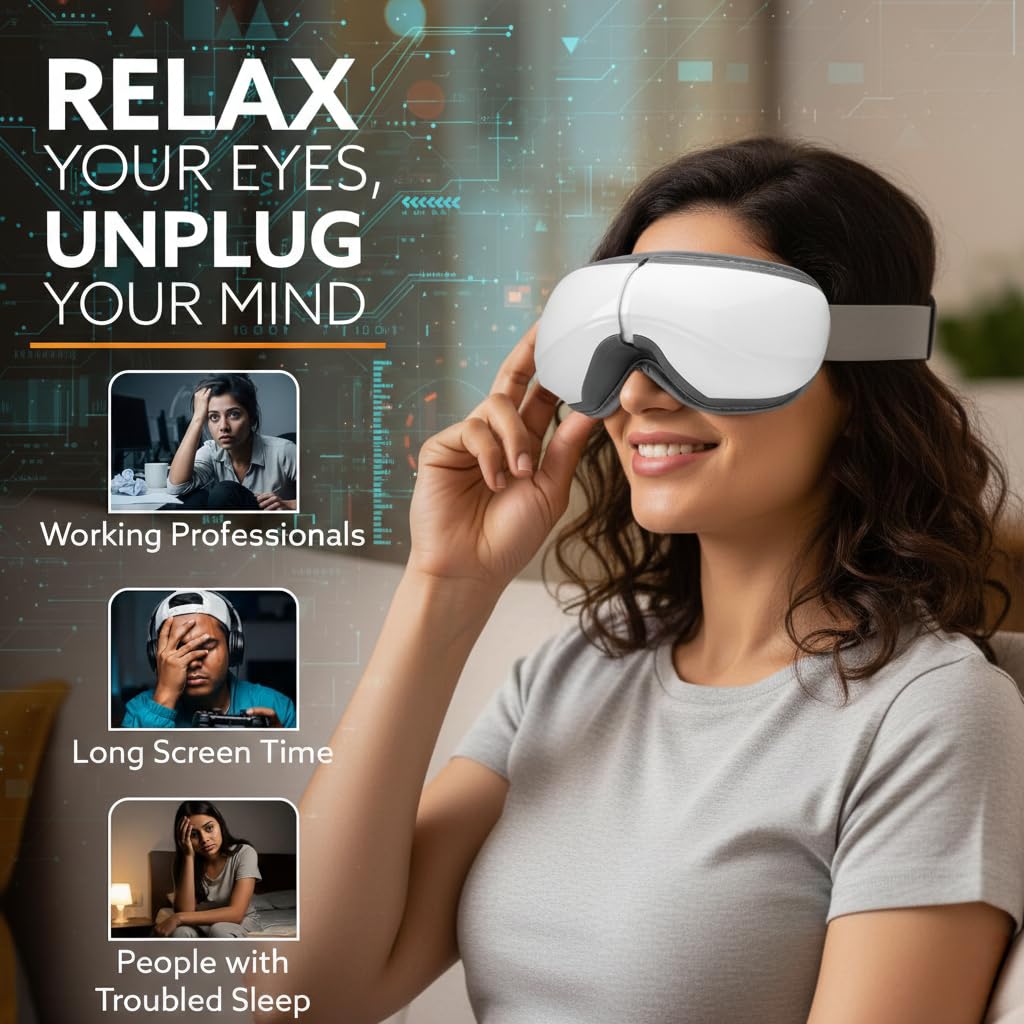 Dr. Sanaya Smart Eye Massager with Heat & Air Compression | Bluetooth Rechargeable Eye Relaxation Device