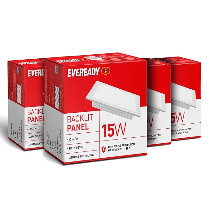 four boxes of Eveready 15W Square Backlit LED Panel Light