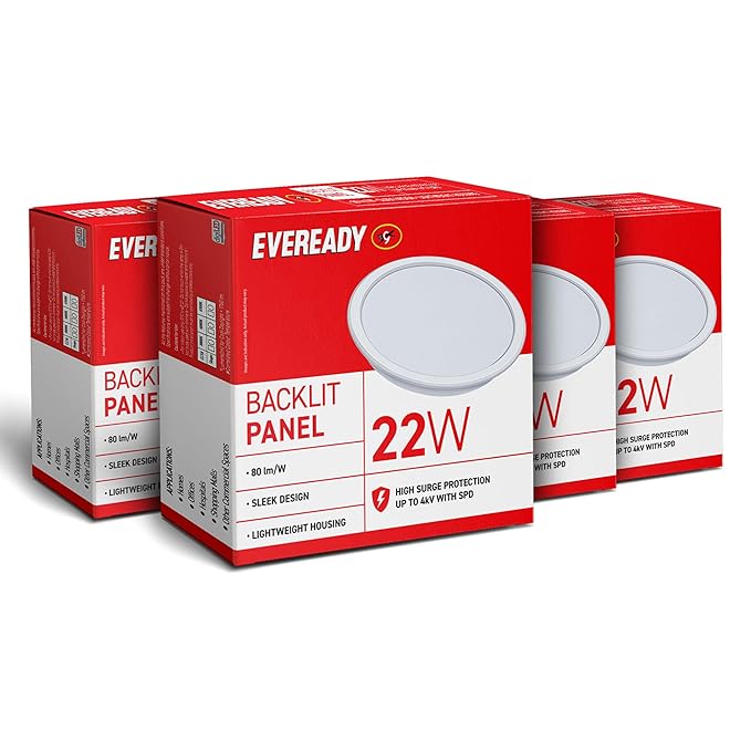 four boxes of Eveready 22W Round Backlit LED Panel Light