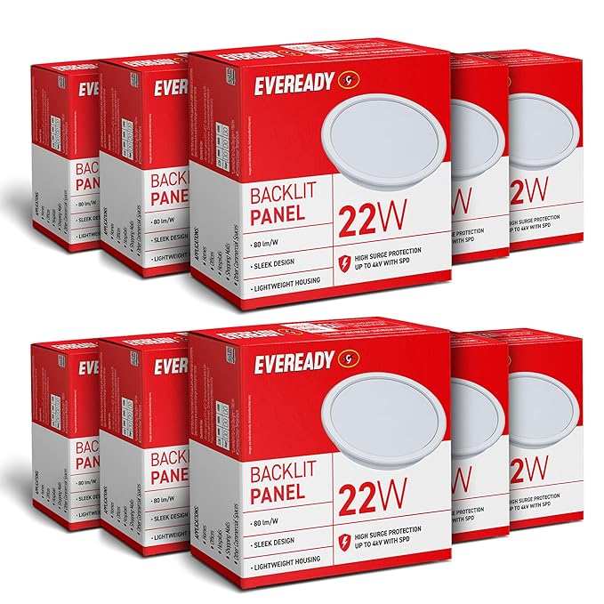Ten boxes of Eveready 22W Round Backlit LED Panel Light