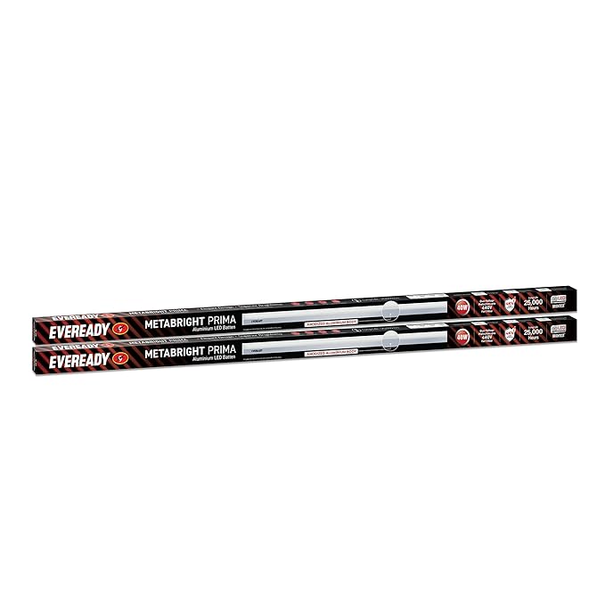Two Eveready Metabright Prima batteries on a white background