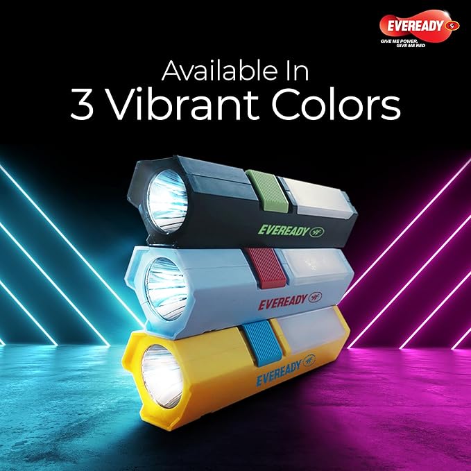 Eveready DL101 Minimight, Rechargeable 1W LED Torch with 2W Emergency Side Light, Pocket-Friendly Hexagonal Design, Hands-Free Clip, USB Charging