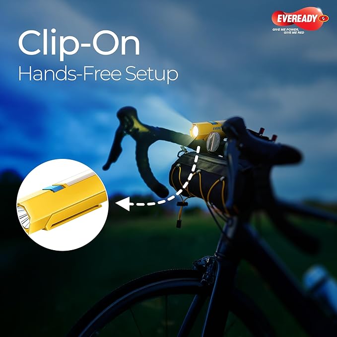 Eveready DL101 Minimight, Rechargeable 1W LED Torch with 2W Emergency Side Light, Pocket-Friendly Hexagonal Design, Hands-Free Clip, USB Charging