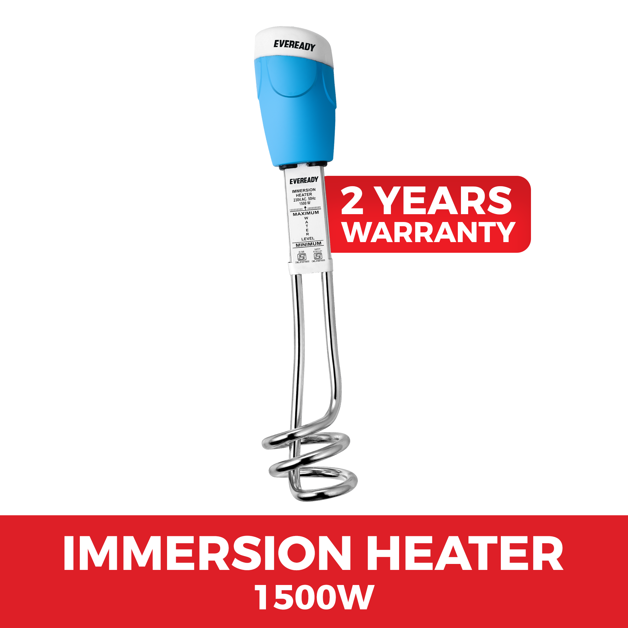 Eveready EP1500 1500W Immersion Water Heater Rod with Shock Proof Body