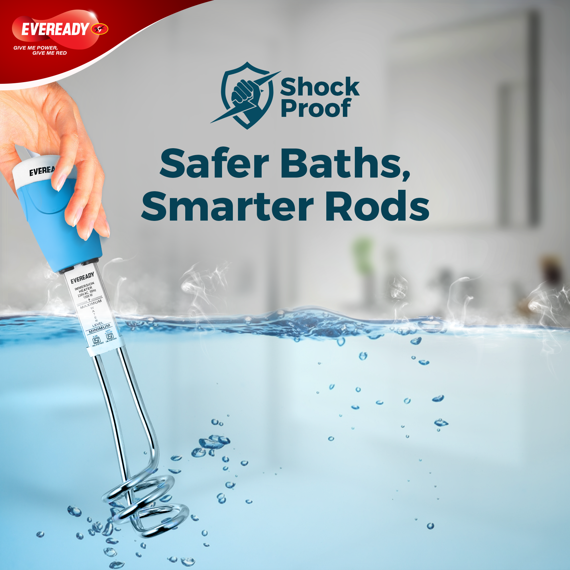 Eveready EP1500 1500W Immersion Water Heater Rod with Shock Proof Body