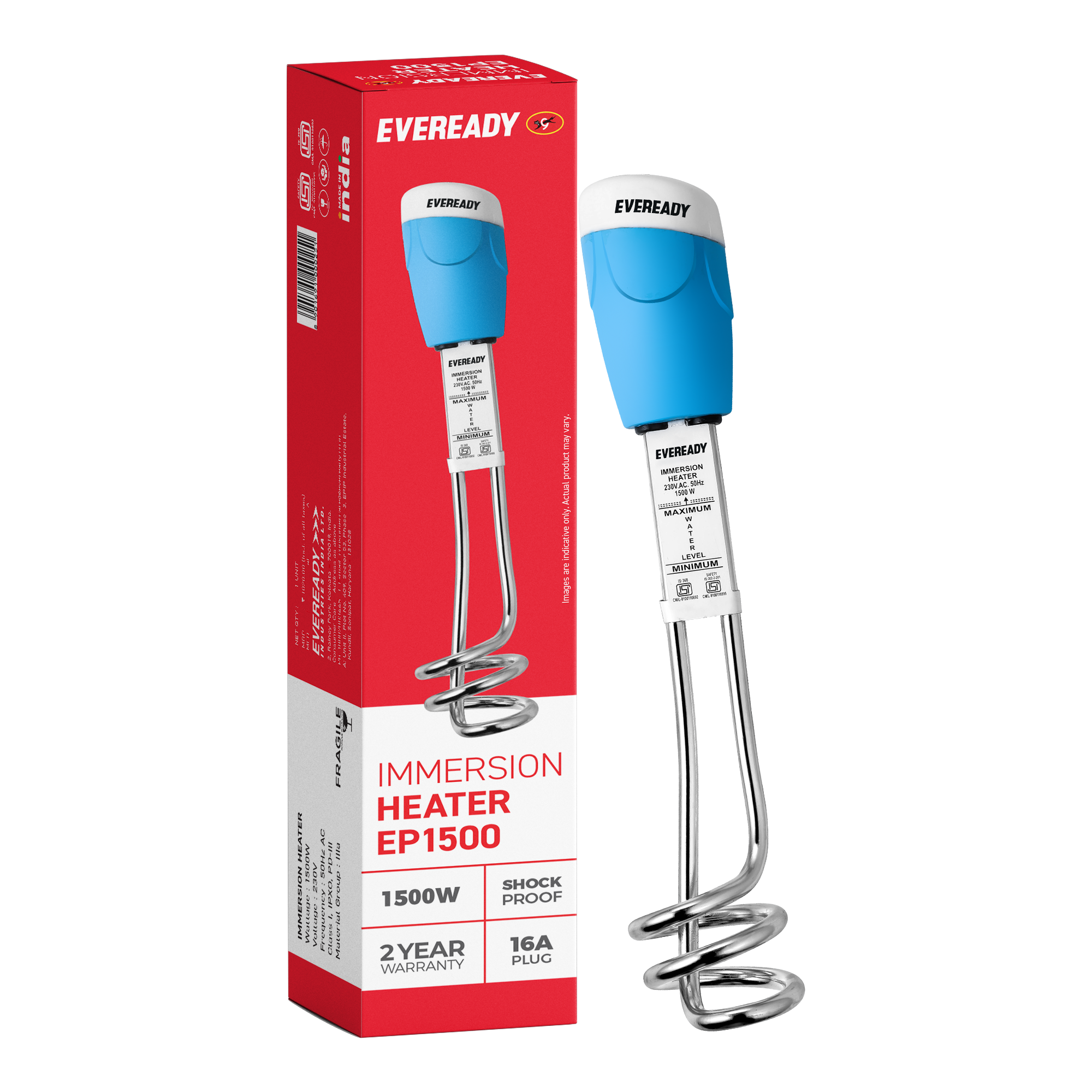 Eveready EP1500 1500W Immersion Water Heater Rod with Shock Proof Body