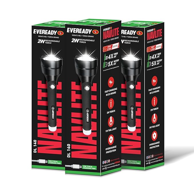 Three boxes of Eveready Navlite flashlights on a white background