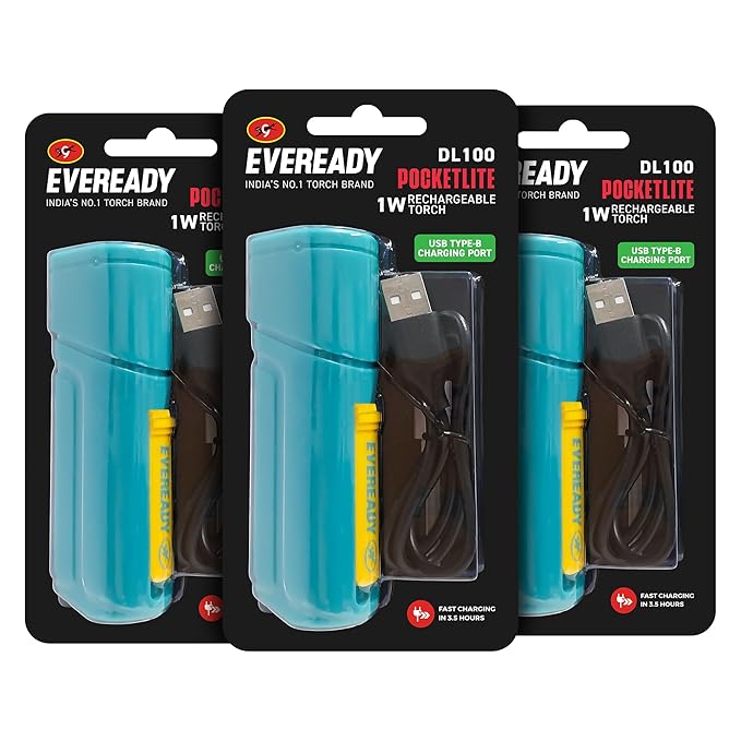 Pack of 3 Eveready Pocketlite DL100 hand use flashlight