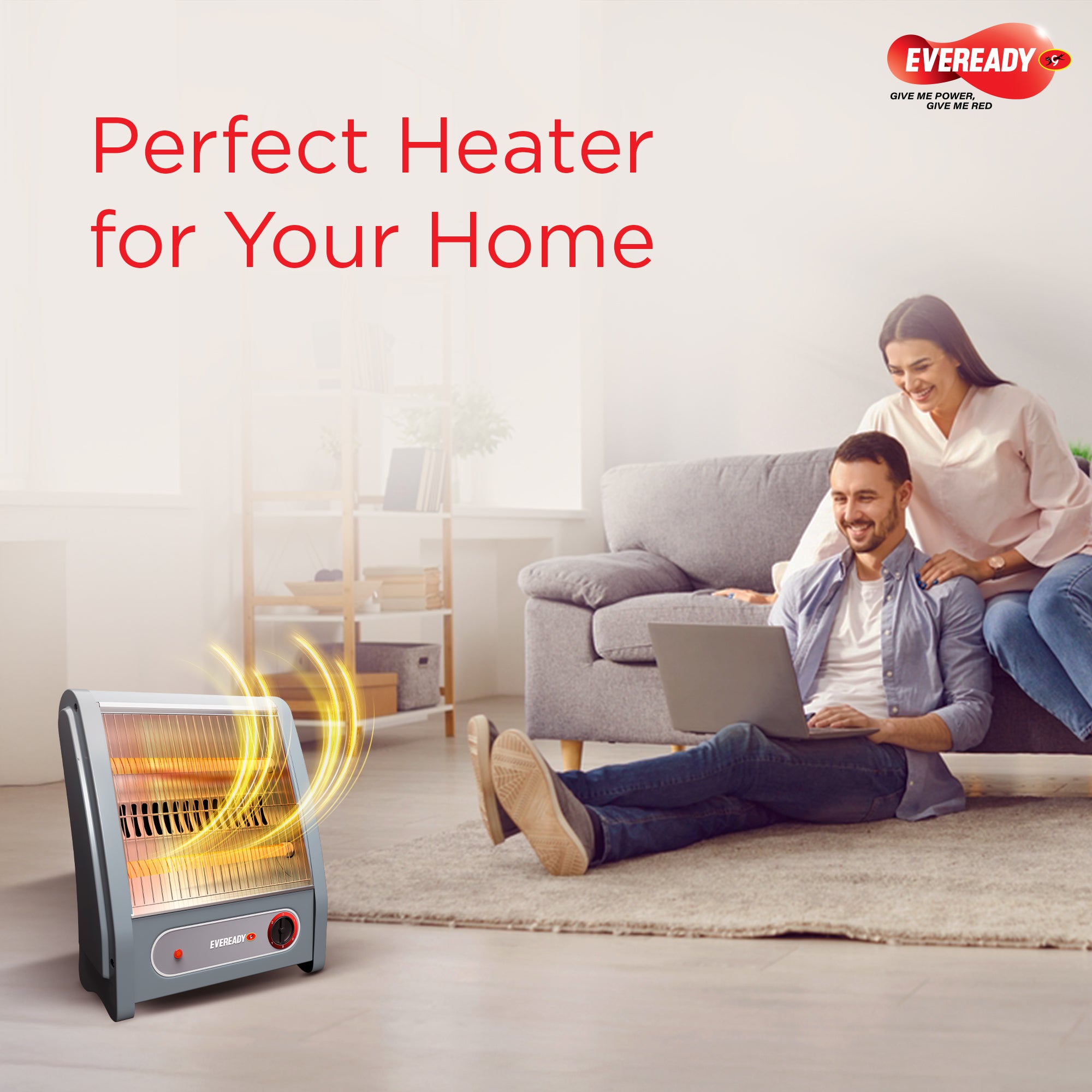 Eveready Pyrowarm 800W Quartz Room Heater with Dual Heating Elements & Tip-Over Protection