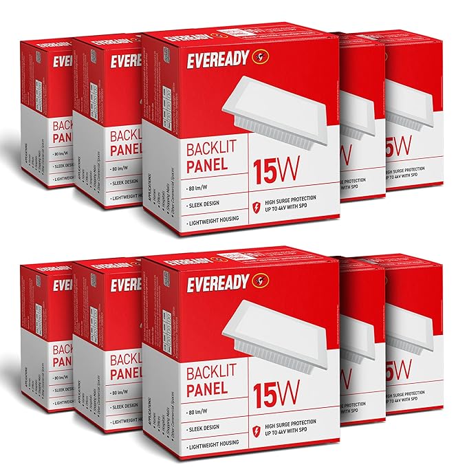 ten boxes of Eveready 15W Square Backlit LED Panel Light
