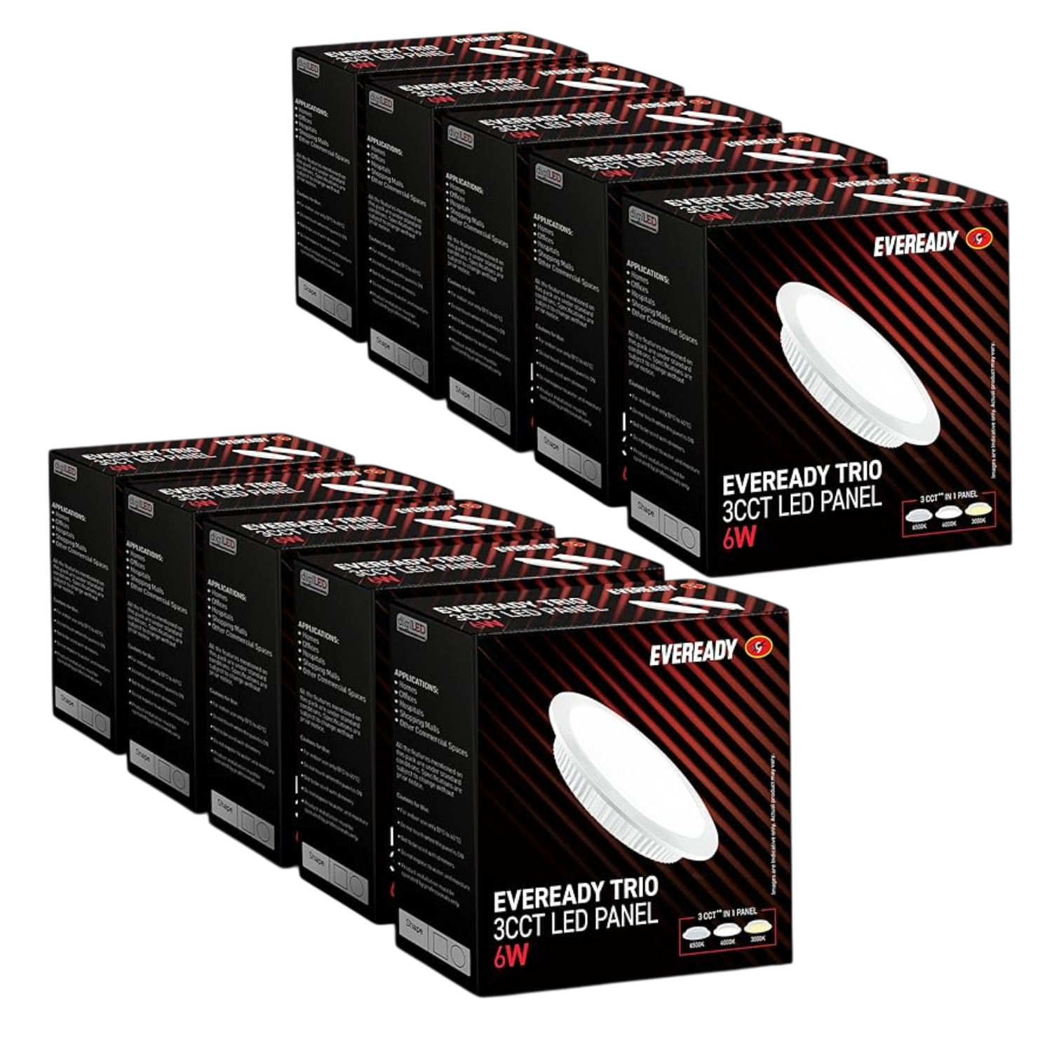 Ten boxes of Eveready 6W Round LED Trio 3CCT Panel Light