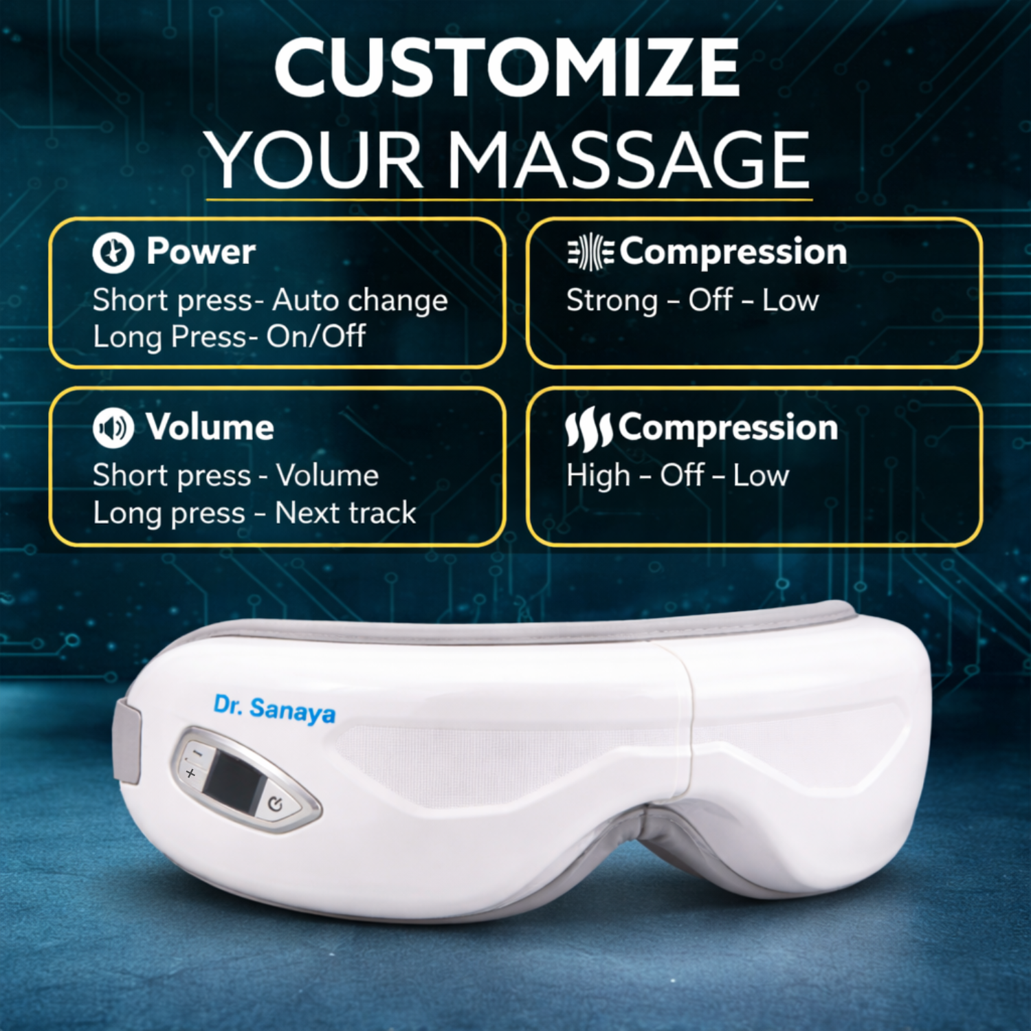 Dr. Sanaya Smart Eye Massager with Heat & Air Compression | Bluetooth Rechargeable Eye Relaxation Device