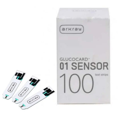 Arkray Glucócard 01 Sensor 100 Strips with 100 Needlés and One Lithium CR2032 Battery
