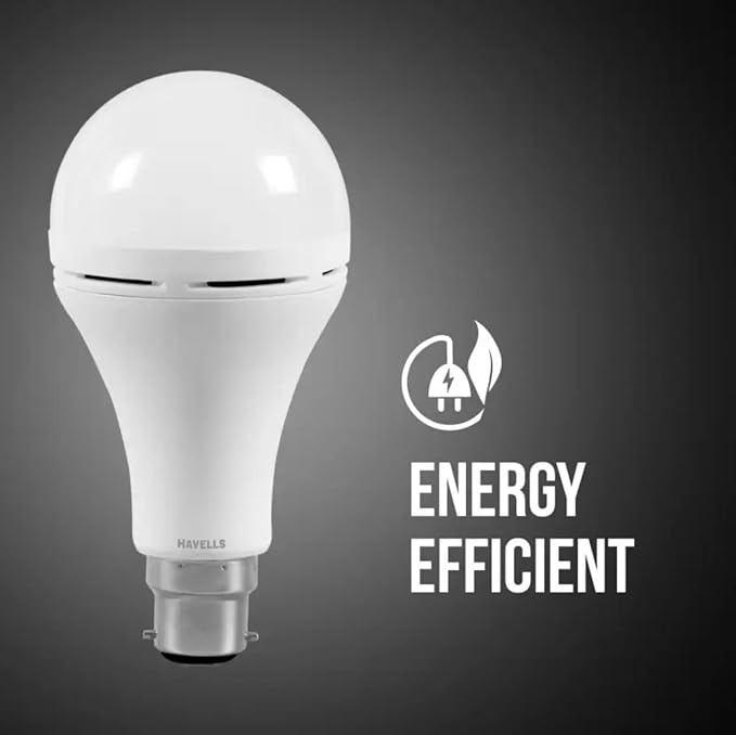 Energy-efficient light bulb with 'Havells' branding on a dark background