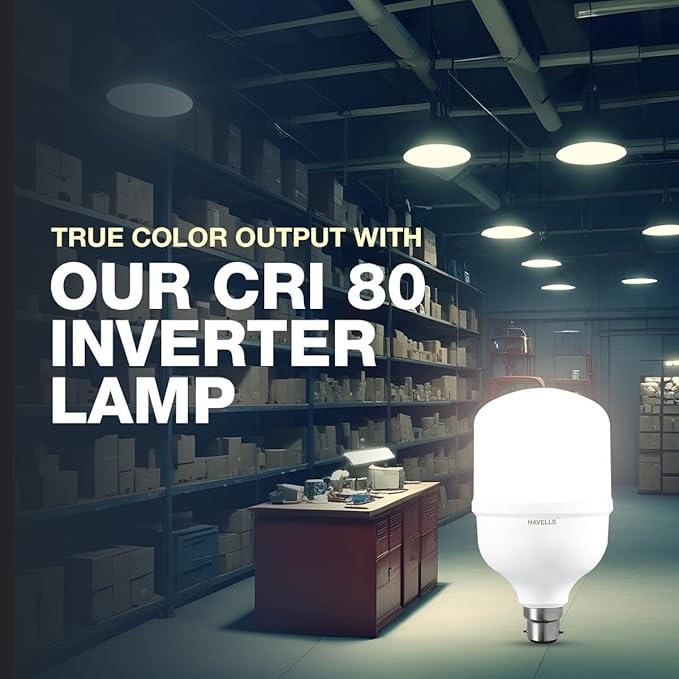 Warehouse setting with a CRI 80 inverter lamp highlighted