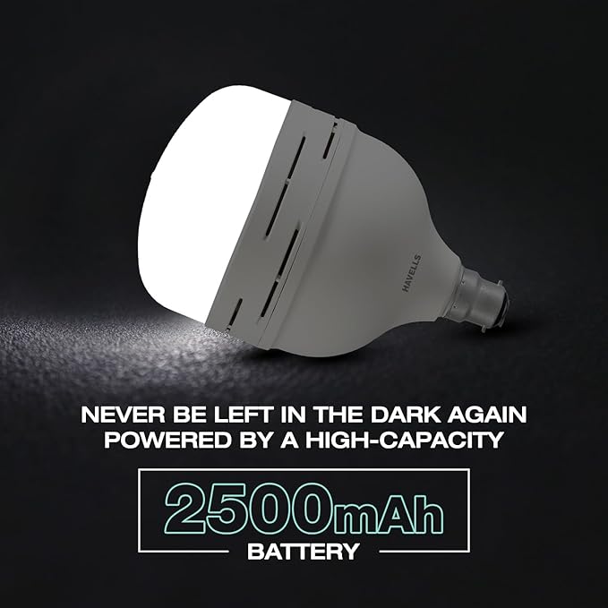 Havells 30W LED Inverter Emergency Bulb - Cool Day Light (6500K) | B22 Base | Shatter Resistant | 4-Hour Backup | Li-ion Battery | Overcharge Protection