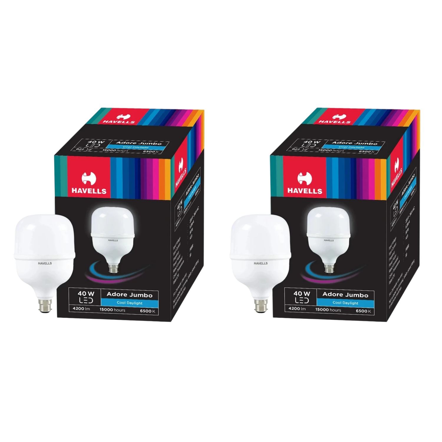 Two boxes of Havells 40W LED bulbs on a white background
