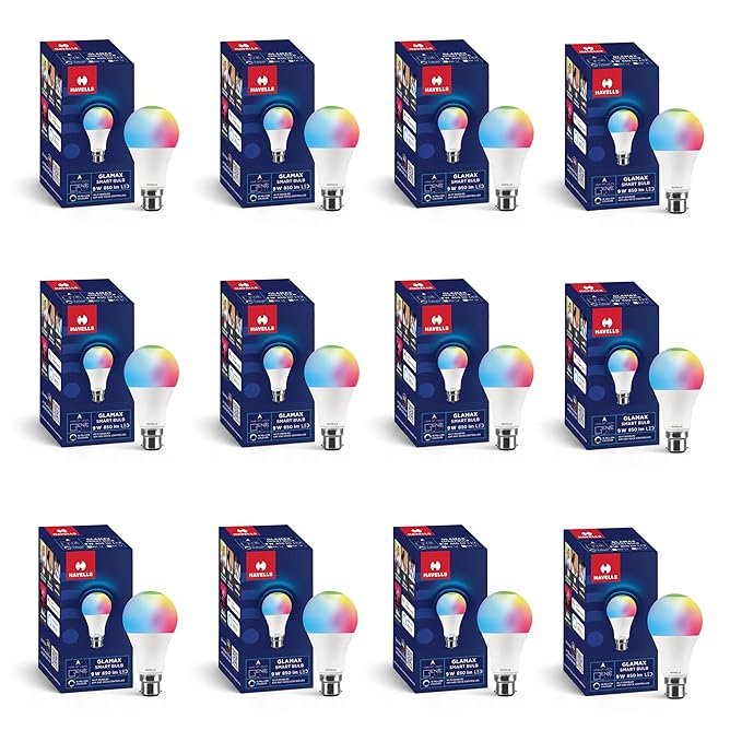Havells Glamax 9W B22 WiFi LED Smart Bulb with Music Sync Function, Compatible with Amazon Alexa and Google Assistant (16M Colours)
