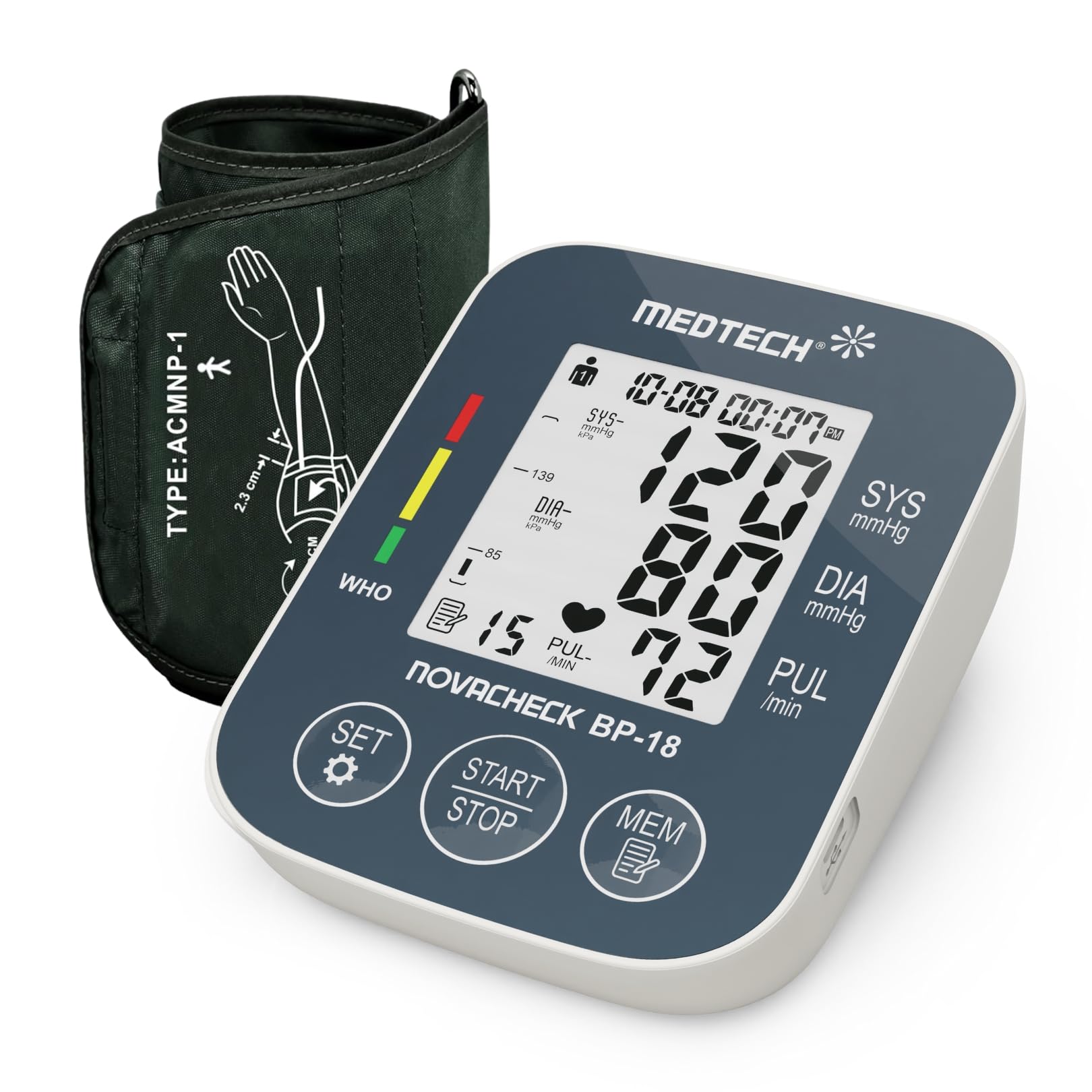 Medtech BP18 Portable Automatic Digital Blood Pressure Monitor Machine also used with Type C charger(White)