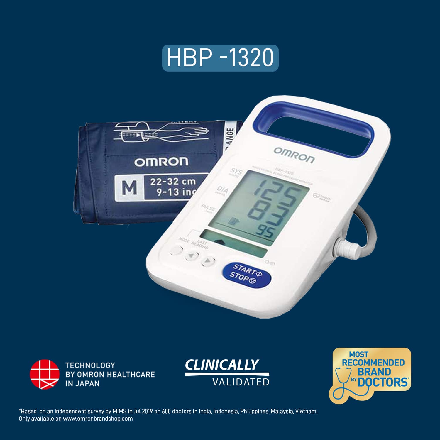 Omron HBP-1320 Arm Blood Pressure Monitor (White) | Professional & Accurate BP Measurement Device