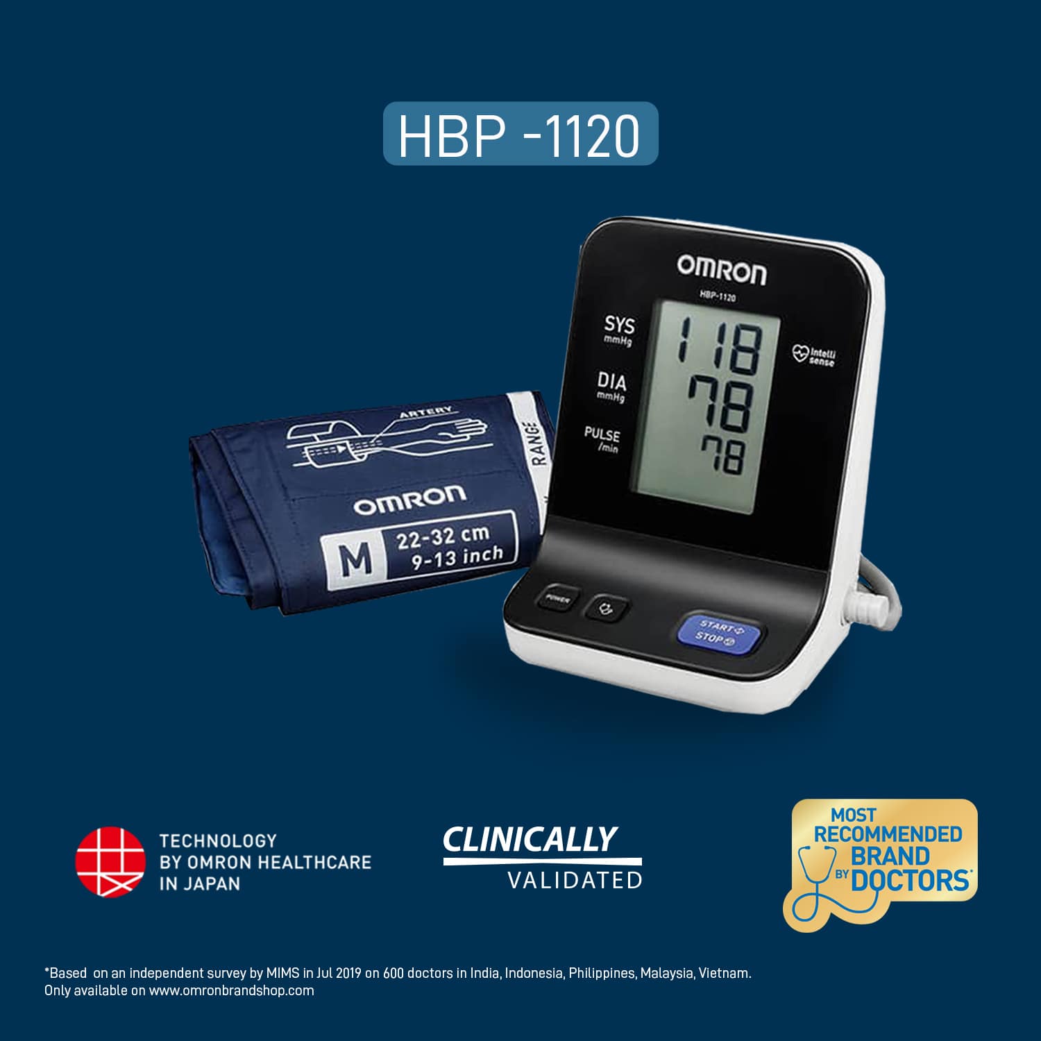 Omron HBP 1120 Blood Pressure Monitor (White) | Professional-Grade Accuracy for Reliable BP Measurement