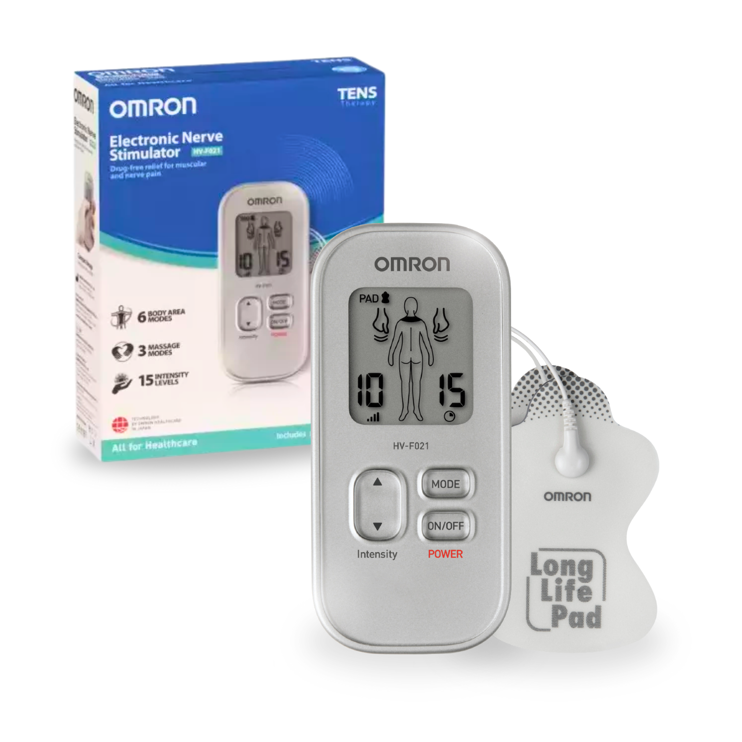 Omron HV F021 Electrical Nerve Stimulator | Portable Pain Relief Massager with Multiple Intensity Modes