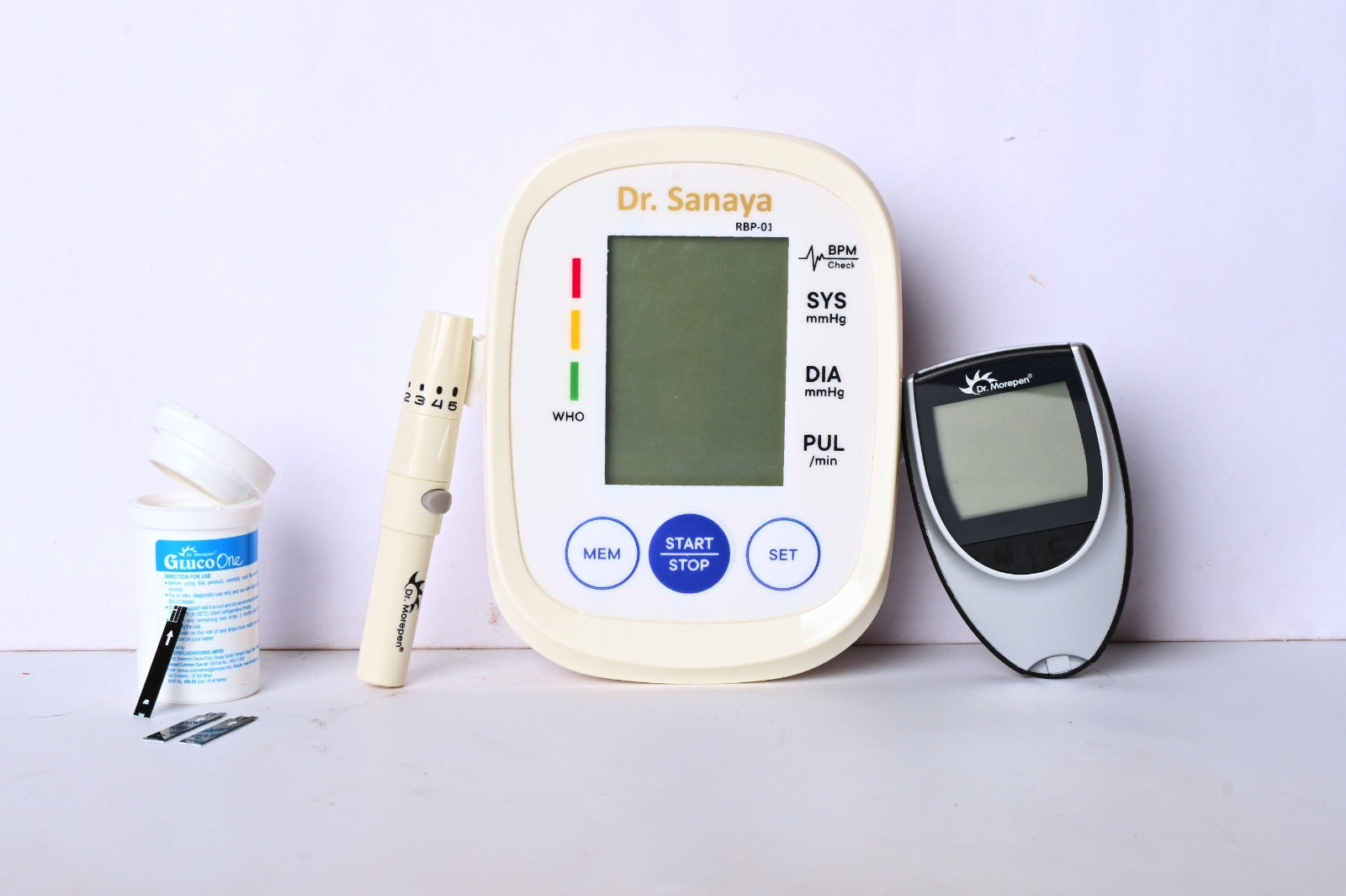 Dr. Morepen Glucometer with 25 Strips and Dr. Sanaya BP Machine